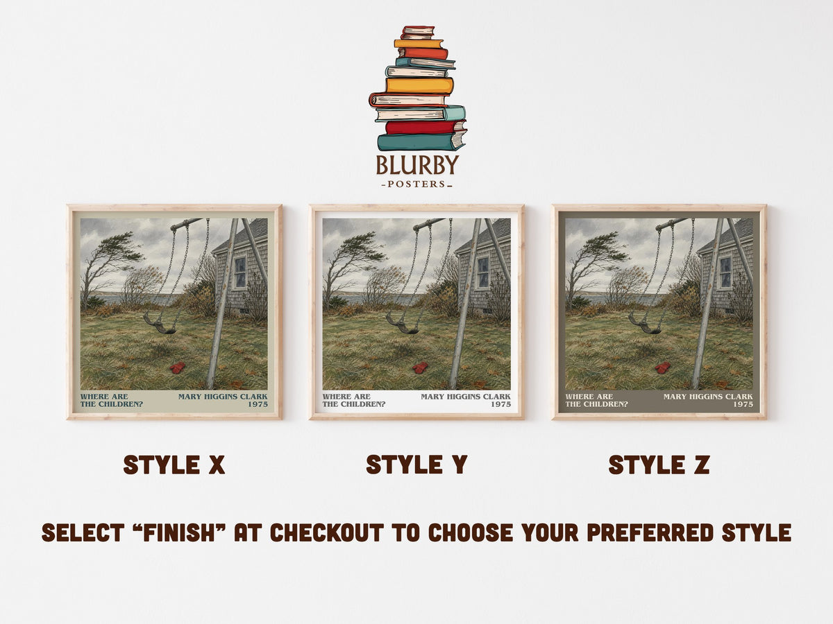 Where Are the Children? literary print in frame leaning in hallway – thriller wall art (mockup)