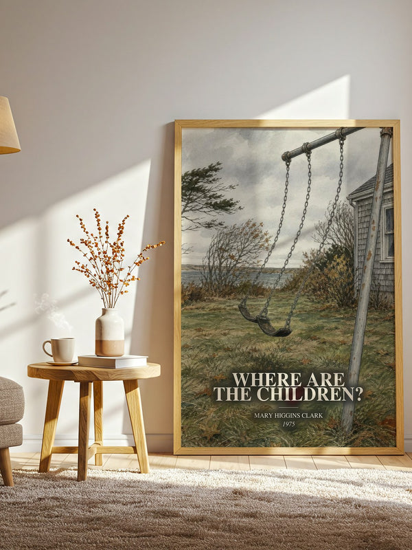 Where Are the Children? watercolour print in frame leaning in hallway – thriller wall art