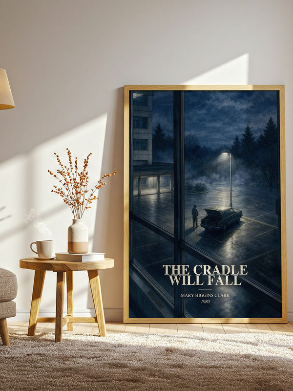 The Cradle Will Fall watercolour print in frame leaning in hallway – thriller wall art