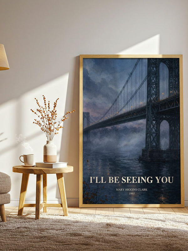 I'll Be Seeing You watercolour print in frame leaning in hallway – thriller wall art