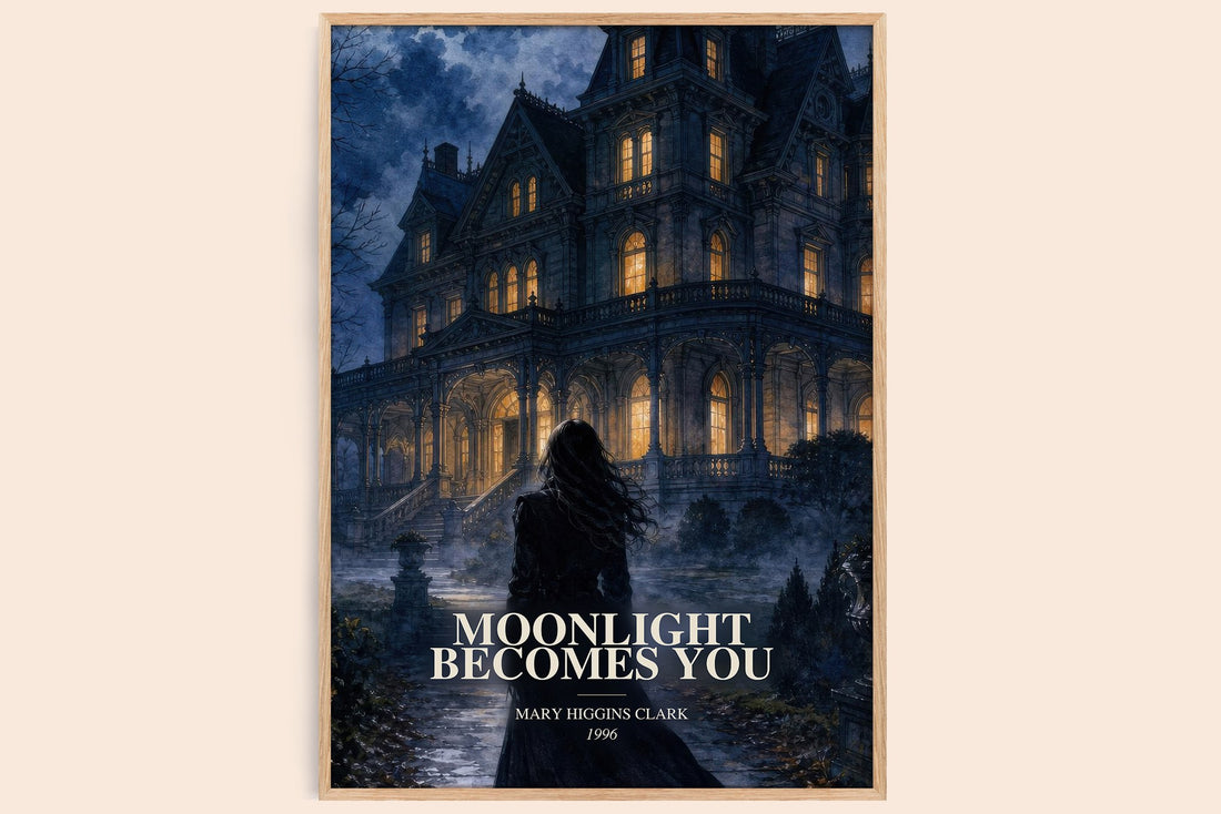 Moonlight Becomes You watercolour book poster by Mary Higgins Clark – framed literary art print