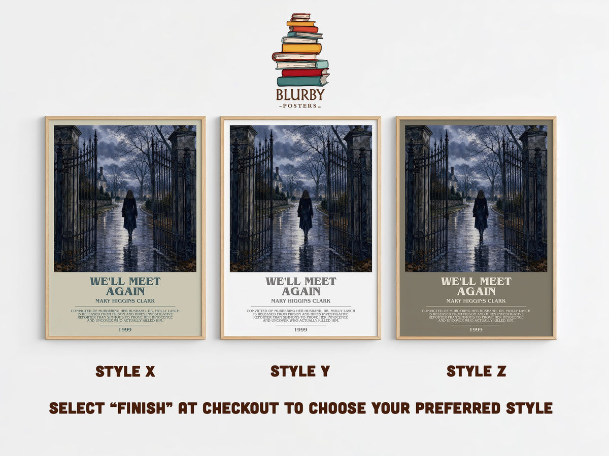 We'll Meet Again bookish print in frame leaning in hallway – mystery wall art (mockup)