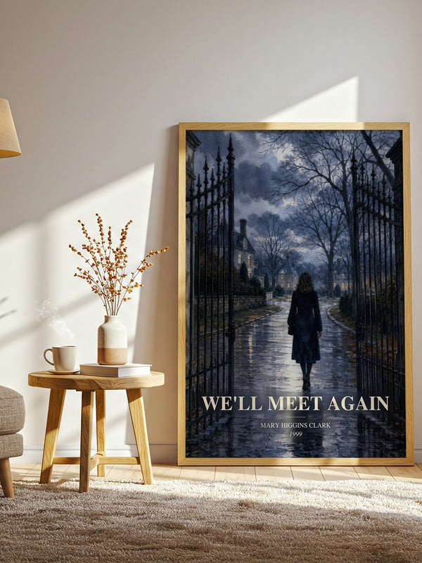 We'll Meet Again watercolour print in frame leaning in hallway – mystery wall art