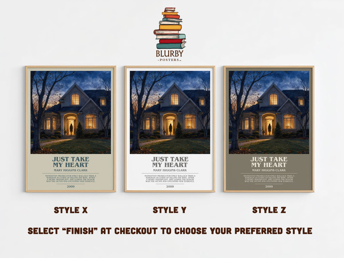 Just Take My Heart bookish print in frame leaning in hallway – legal thriller wall art (mockup)