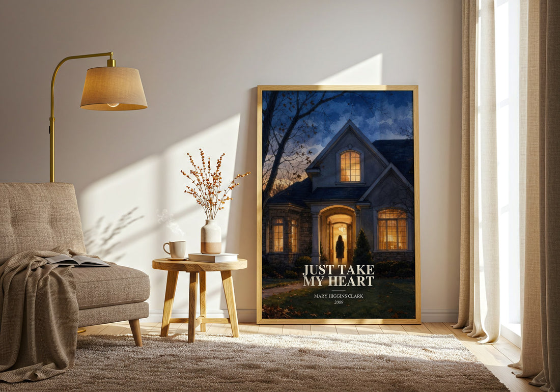 Just Take My Heart watercolour print in frame leaning in hallway – legal thriller wall art (mockup)