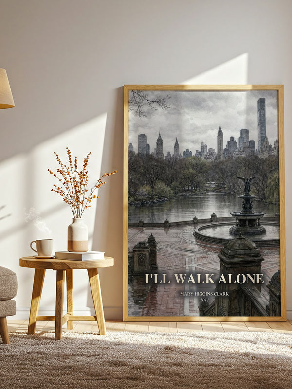 I'll Walk Alone watercolour print in frame leaning in hallway – thriller wall art