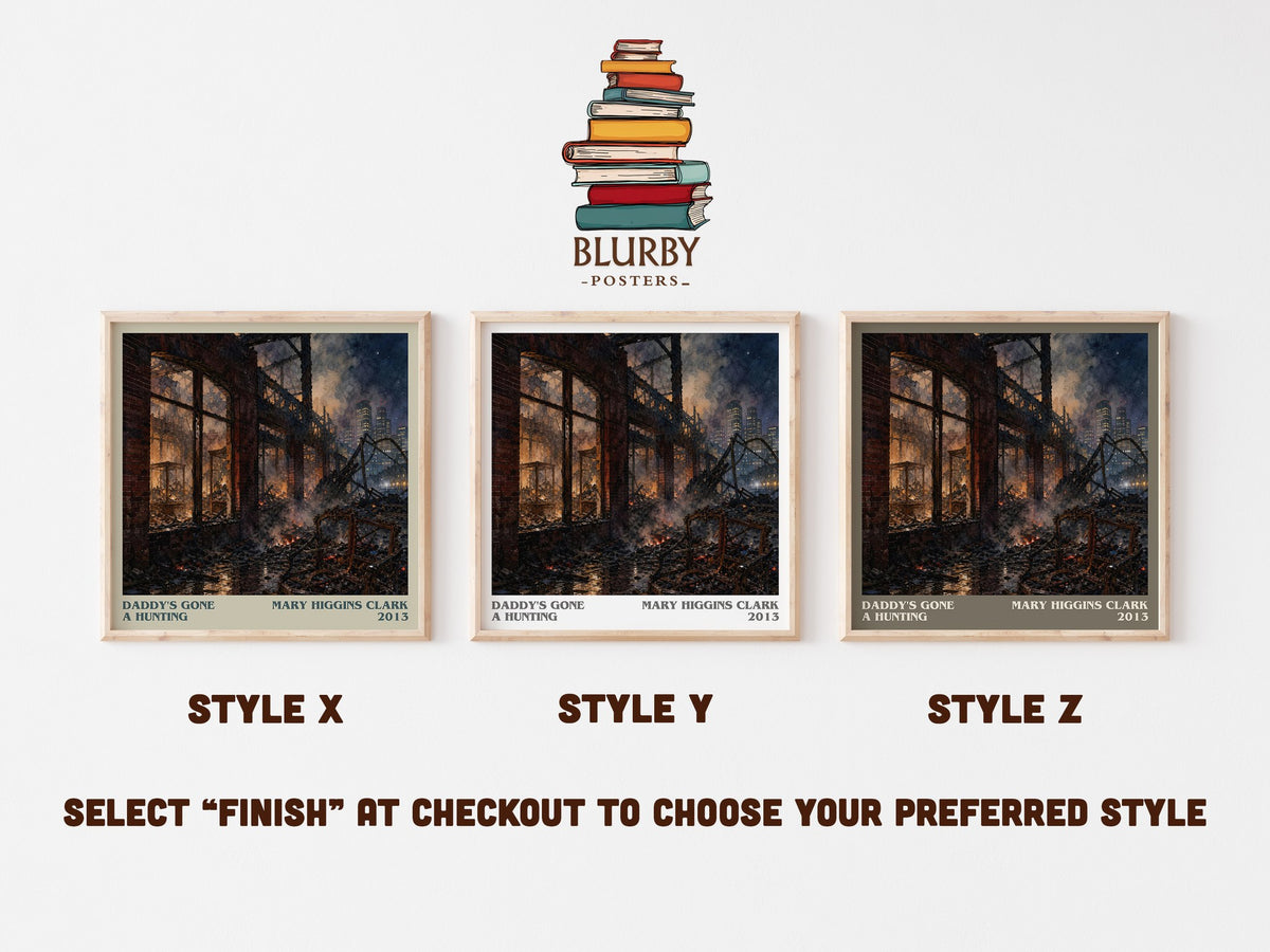 Daddy's Gone A Hunting literary print in frame leaning in hallway – thriller wall art (mockup)