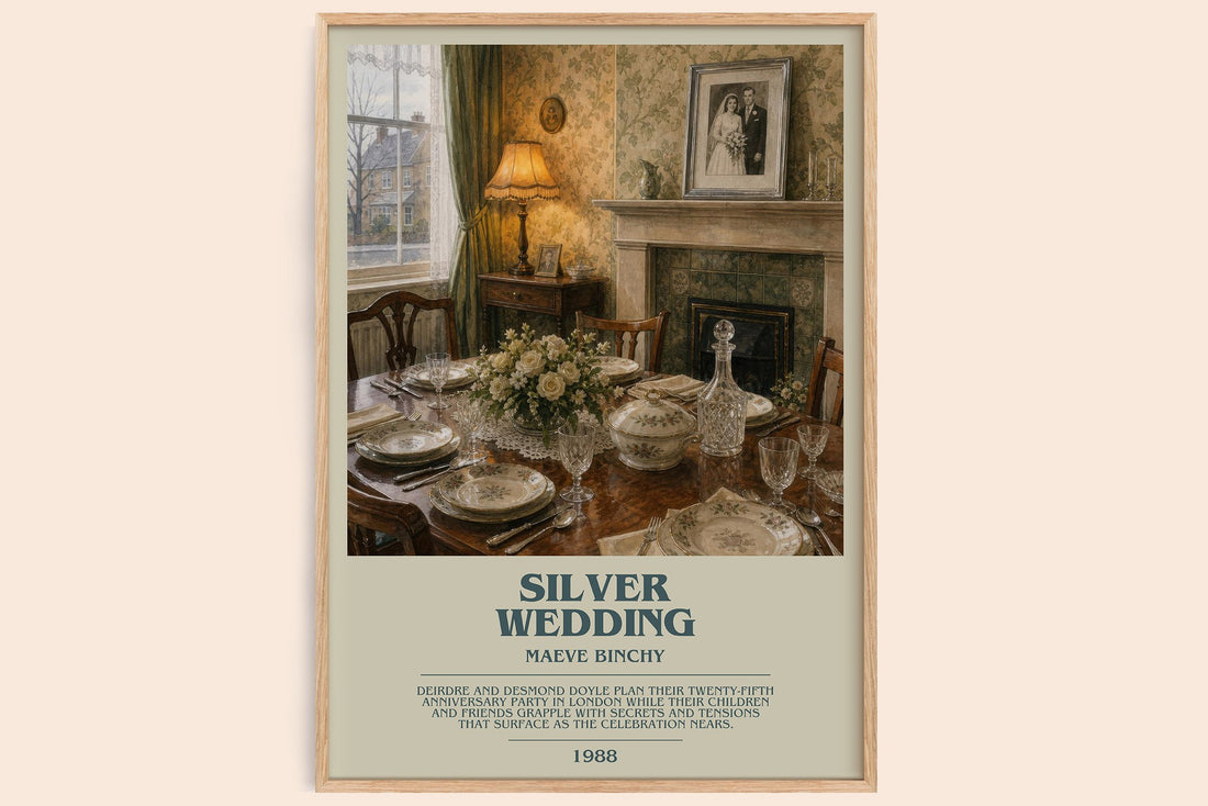 Silver Wedding bookish book poster by Maeve Binchy – framed literary art print