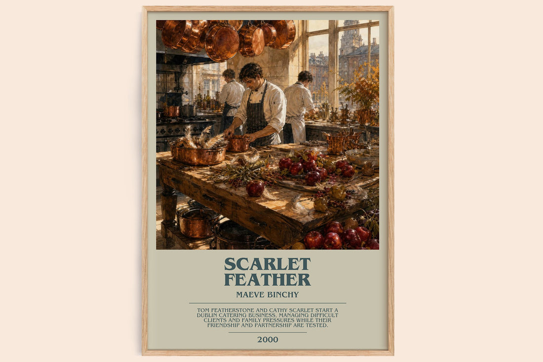 Scarlet Feather bookish book poster by Maeve Binchy – framed literary art print