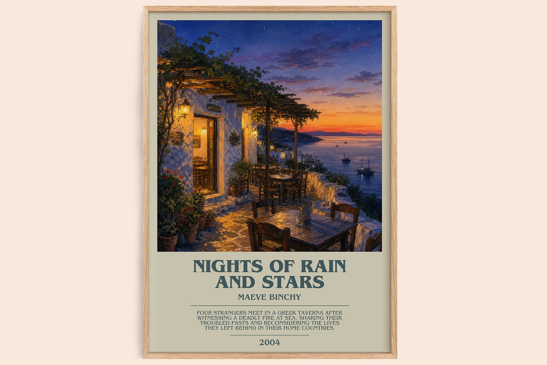 Nights of Rain and Stars bookish book poster by Maeve Binchy – framed literary art print