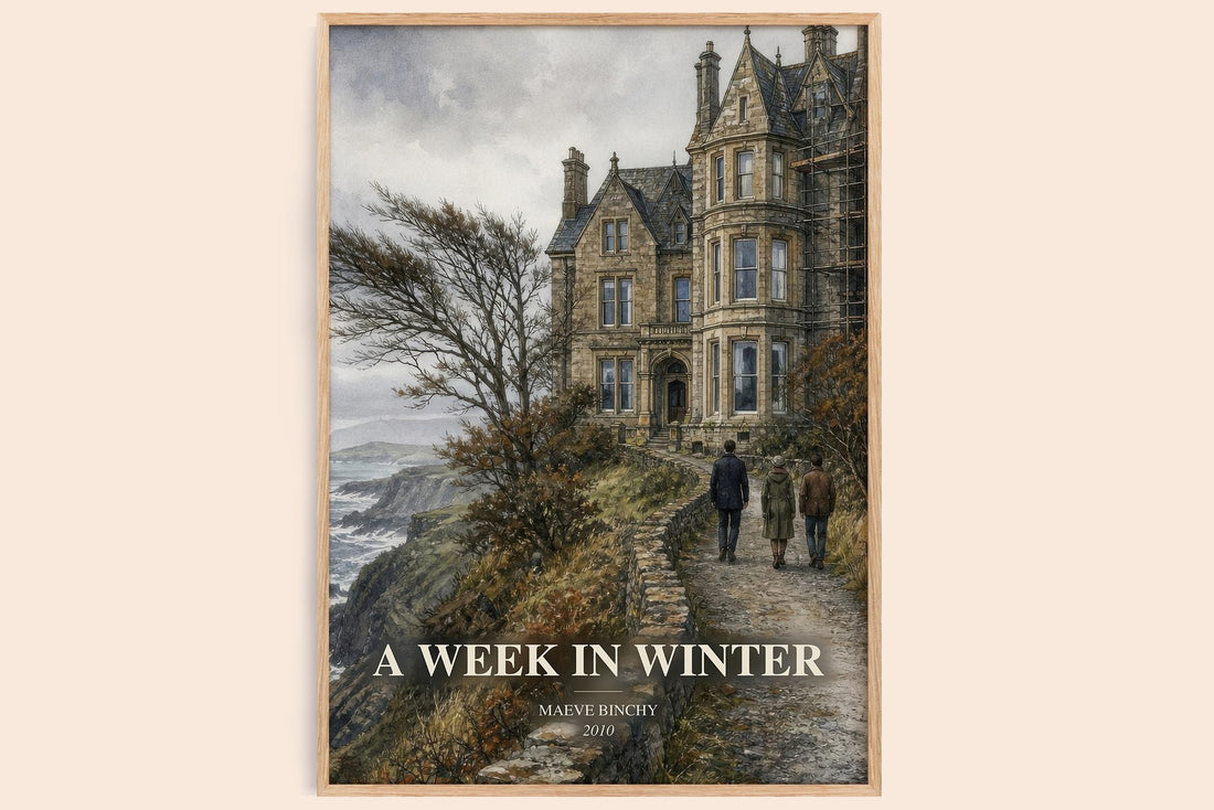 A Week in Winter watercolour book poster by Maeve Binchy – framed literary art print