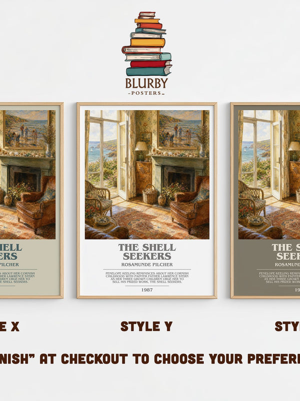 The Shell Seekers bookish print in frame leaning in hallway – literary fiction wall art