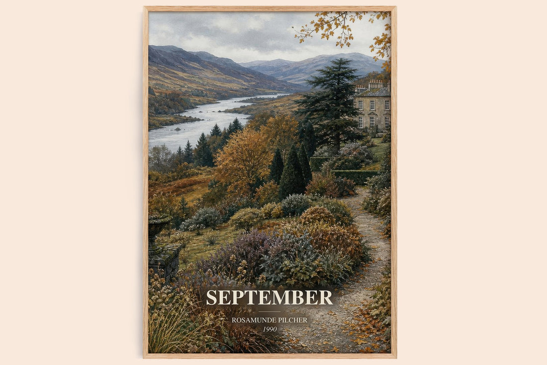 September watercolour book poster by Rosamunde Pilcher – framed literary art print