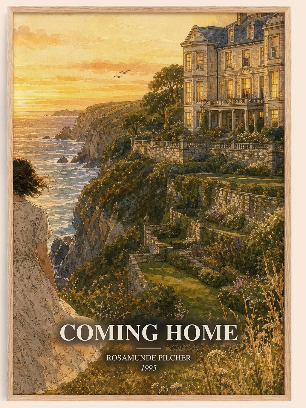 Coming Home watercolour book poster by Rosamunde Pilcher – framed literary art print