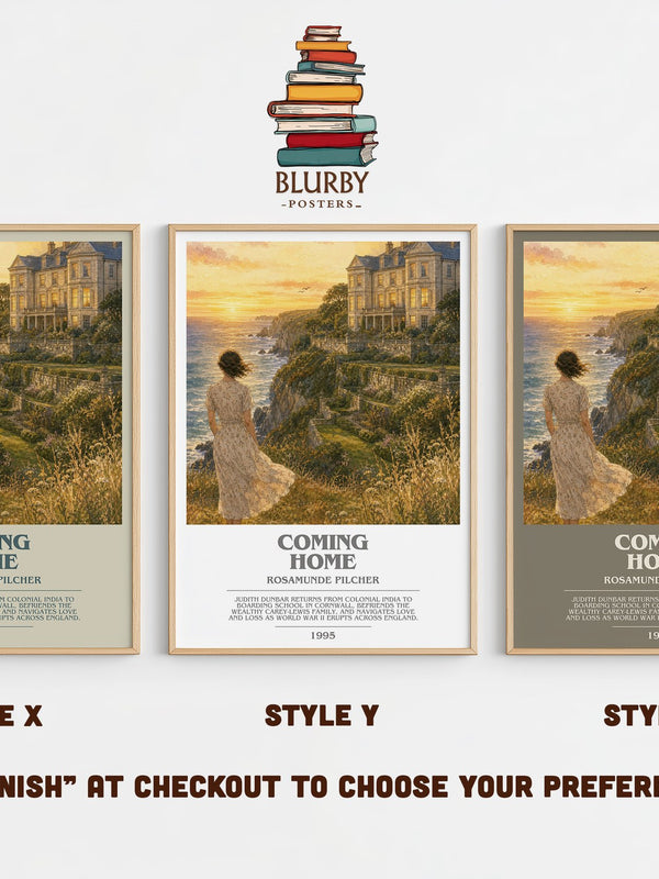 Coming Home bookish print in frame leaning in hallway – contemporary fiction wall art