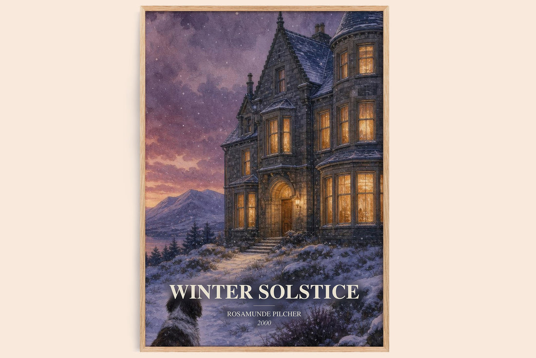 Winter Solstice watercolour book poster by Rosamunde Pilcher – framed literary art print