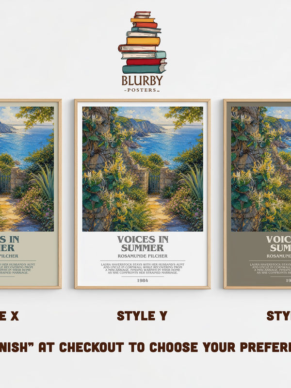 Voices in Summer bookish print in frame leaning in hallway – romance wall art