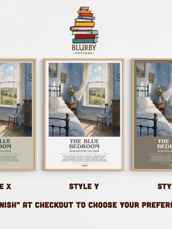 The Blue Bedroom bookish print in frame leaning in hallway – romance wall art