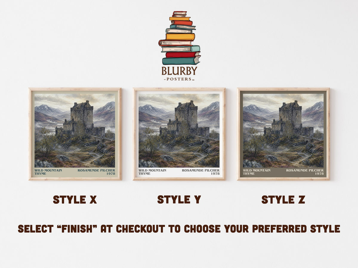 Wild Mountain Thyme literary print in frame leaning in hallway – romance wall art (mockup)