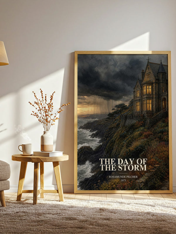 The Day of the Storm watercolour print in frame leaning in hallway – romance wall art