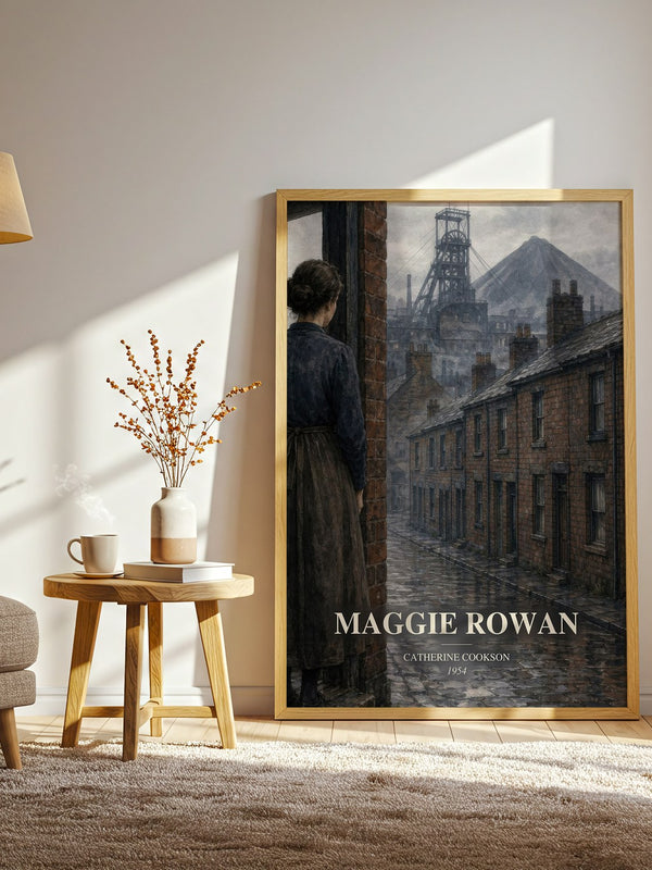 Maggie Rowan watercolour print in frame leaning in hallway – literary fiction wall art