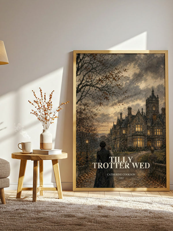 Tilly Trotter Wed watercolour print in frame leaning in hallway – historical fiction wall art