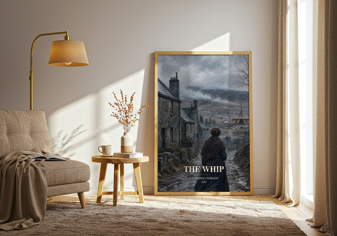 The Whip watercolour print in frame leaning in hallway – historical fiction wall art (mockup)