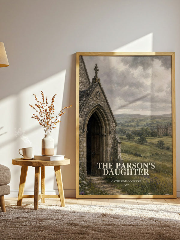 The Parson's Daughter watercolour print in frame leaning in hallway – historical fiction wall art