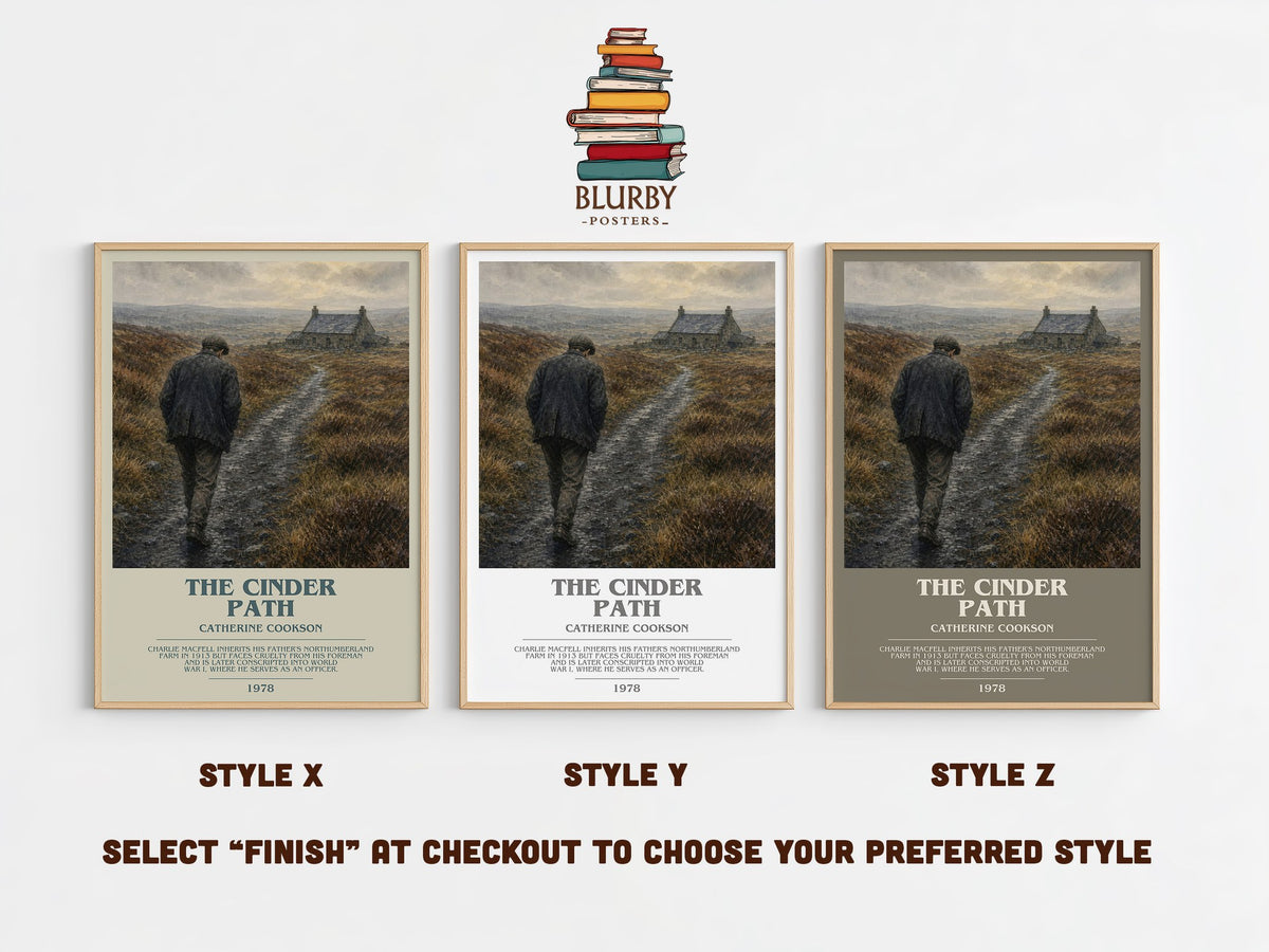 The Cinder Path bookish print in frame leaning in hallway – historical fiction wall art (mockup)