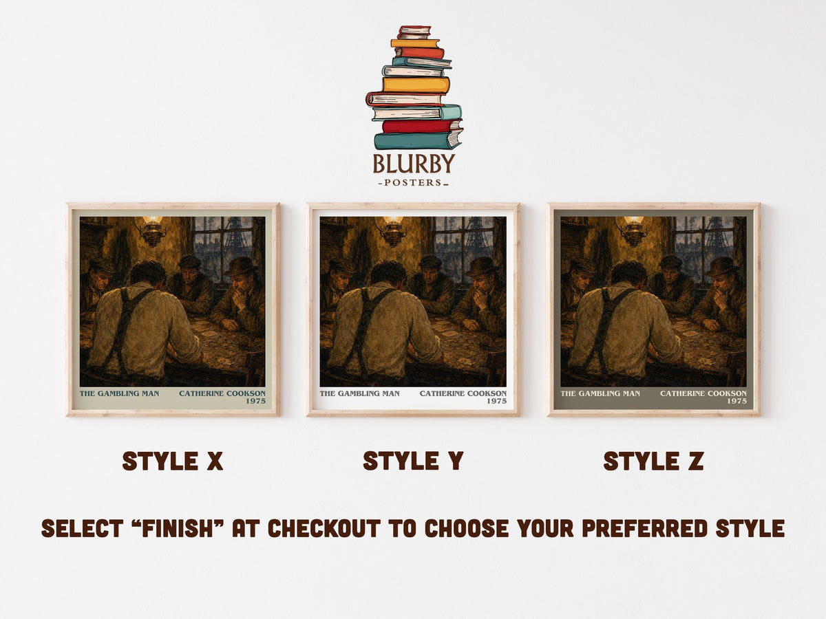 The Gambling Man literary print in frame leaning in hallway – historical fiction wall art (mockup)