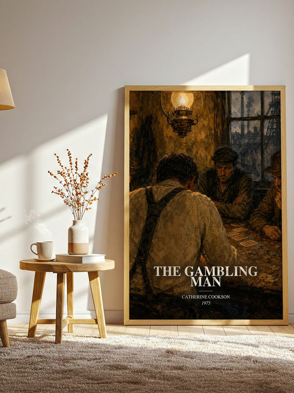 The Gambling Man watercolour print in frame leaning in hallway – historical fiction wall art