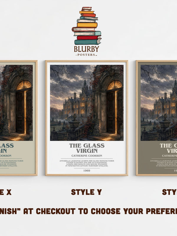 The Glass Virgin bookish print in frame leaning in hallway – historical fiction wall art