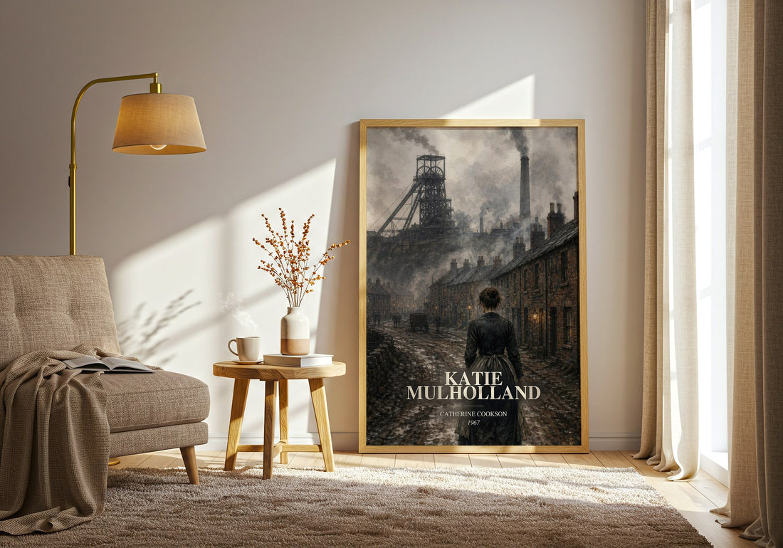 Katie Mulholland watercolour print in frame leaning in hallway – historical fiction wall art (mockup)