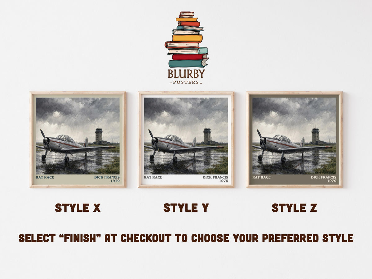 Rat Race literary print in frame leaning in hallway – thriller wall art (mockup)