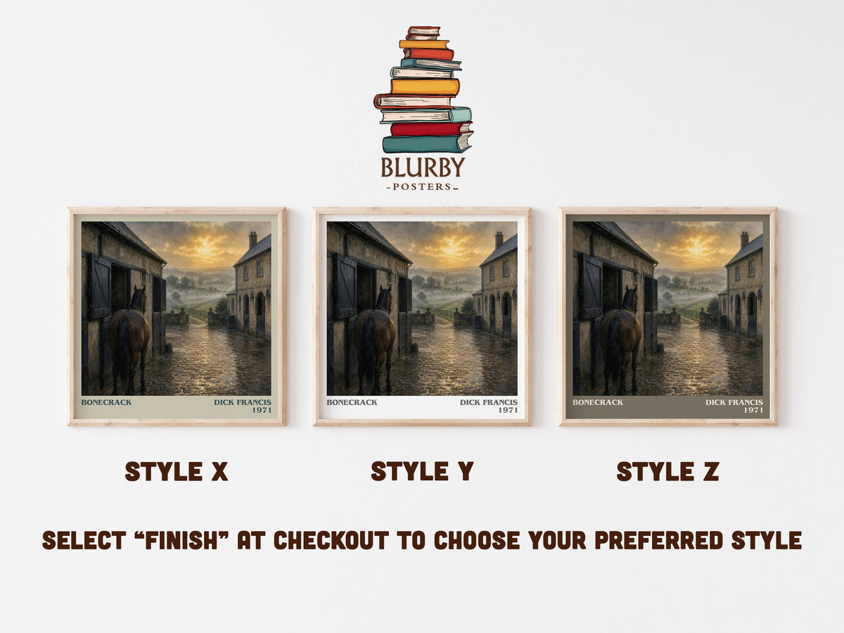 Bonecrack literary print in frame leaning in hallway – thriller wall art (mockup)