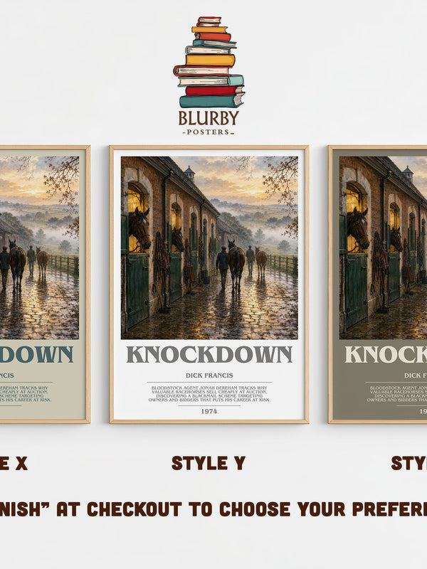 Knockdown bookish print in frame leaning in hallway – thriller wall art