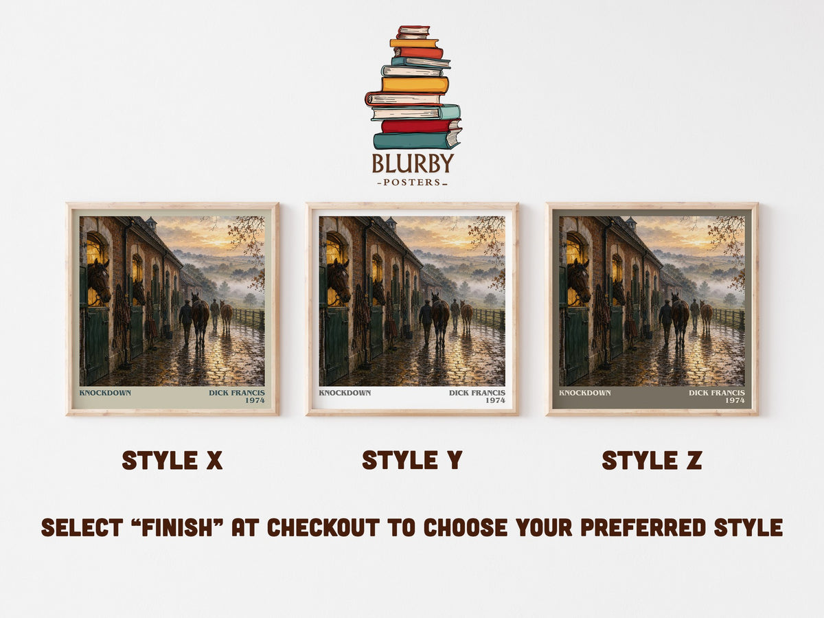 Knockdown literary print in frame leaning in hallway – thriller wall art (mockup)