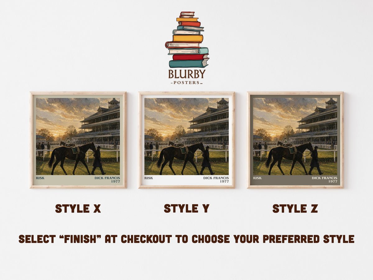 Risk literary print in frame leaning in hallway – thriller wall art (mockup)