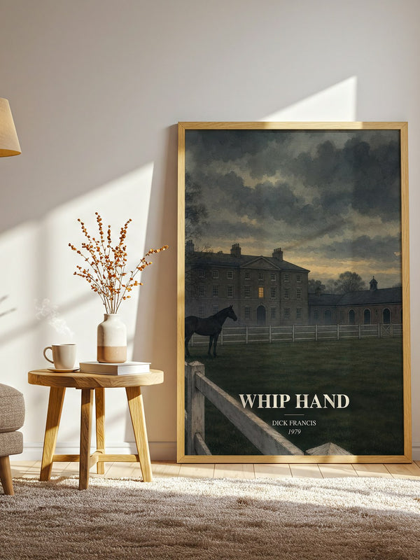 Whip Hand watercolour print in frame leaning in hallway – crime wall art