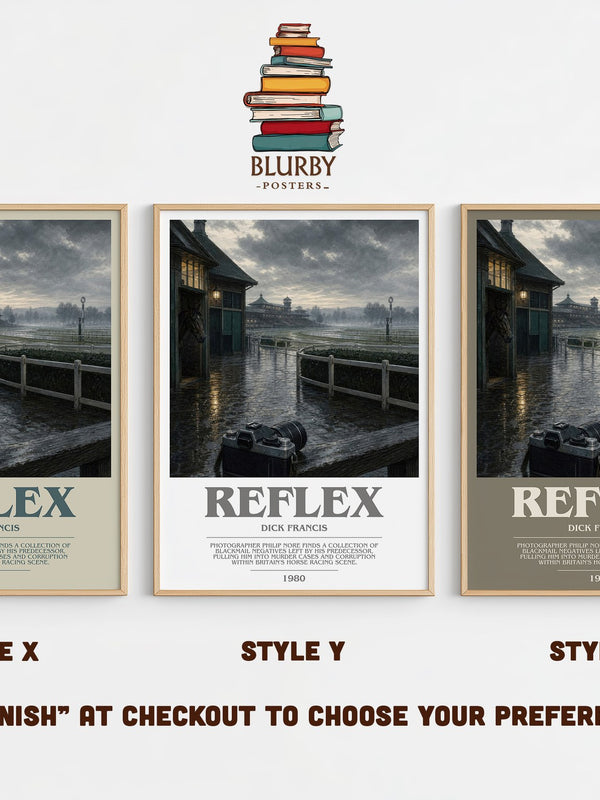 Reflex bookish print in frame leaning in hallway – thriller wall art