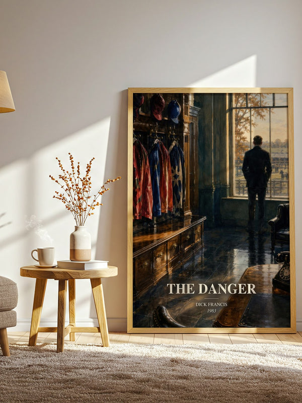 The Danger watercolour print in frame leaning in hallway – thriller wall art