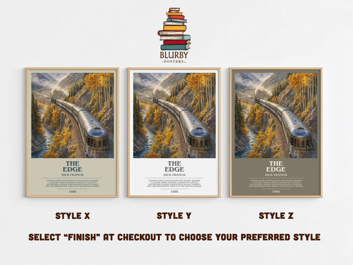 The Edge bookish print in frame leaning in hallway – thriller wall art (mockup)