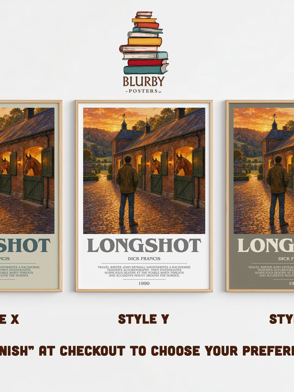 Longshot bookish print in frame leaning in hallway – thriller wall art