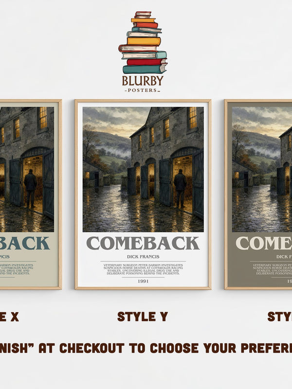Comeback bookish print in frame leaning in hallway – thriller wall art