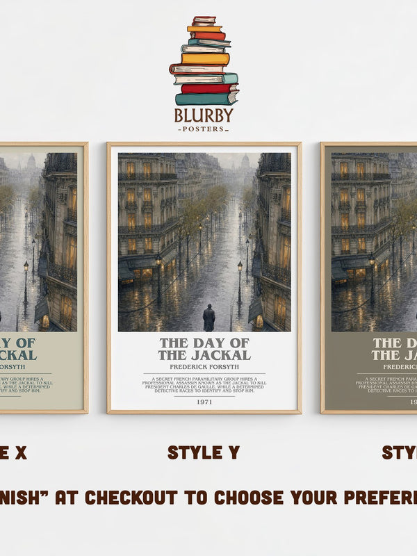 The Day of the Jackal bookish print in frame leaning in hallway – thriller wall art