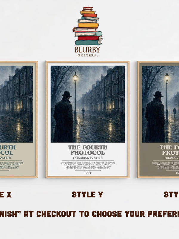 The Fourth Protocol bookish print in frame leaning in hallway – thriller wall art