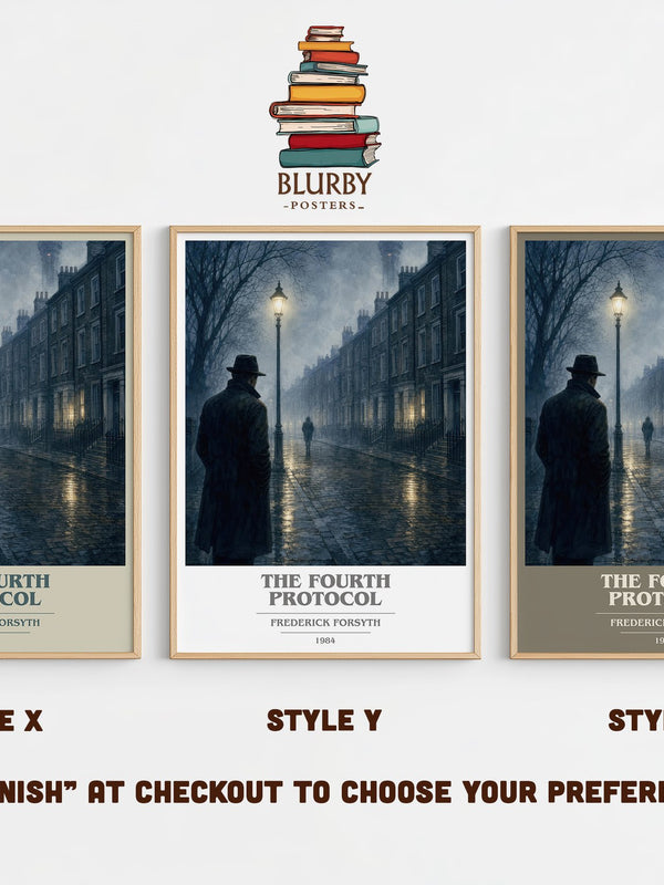 The Fourth Protocol book cover print in frame leaning in hallway – thriller wall art