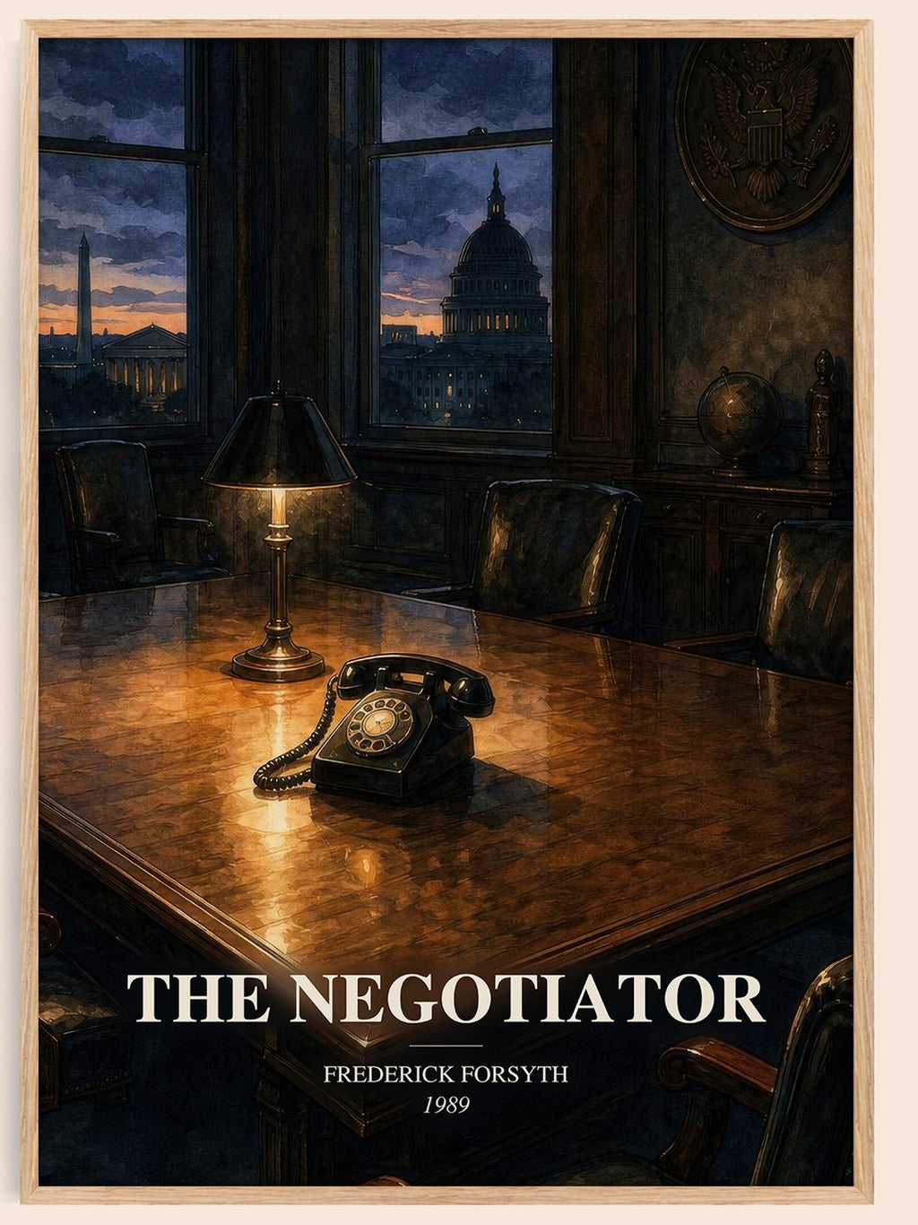 The Negotiator watercolour book poster by Frederick Forsyth – framed literary art print