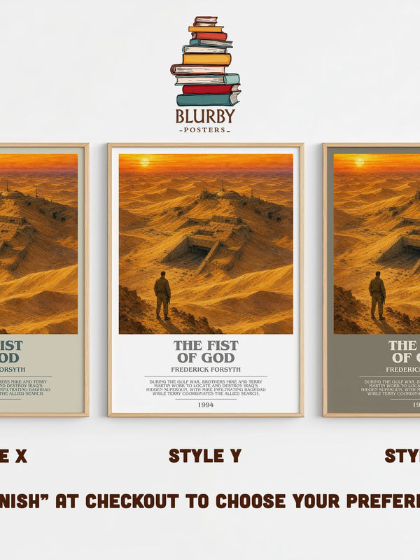 The Fist of God bookish print in frame leaning in hallway – thriller wall art