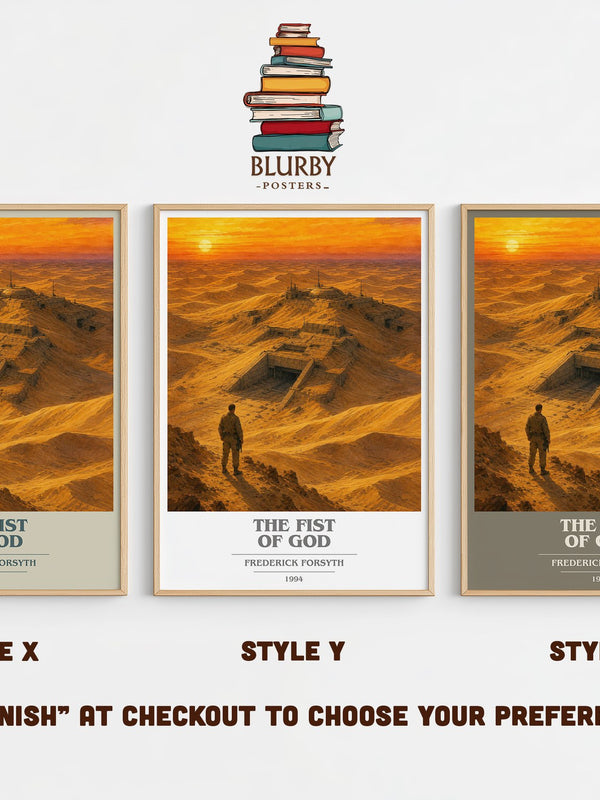 The Fist of God book cover print in frame leaning in hallway – thriller wall art